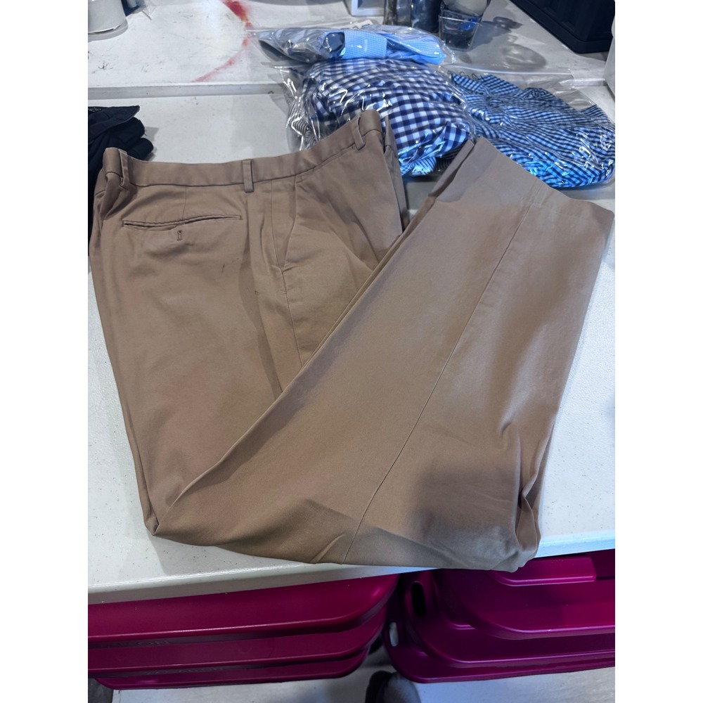 Express Producer Mens Khaki Tan Dress Pants Flat Front Straight Leg 36x34
